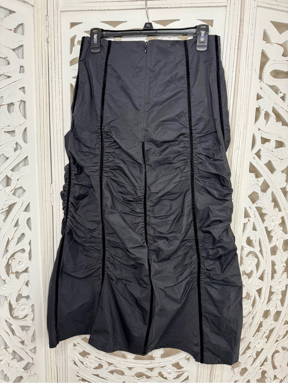 Ronen Chen Black Ruched Velvet Piped Skirt - Picture 3 of 5